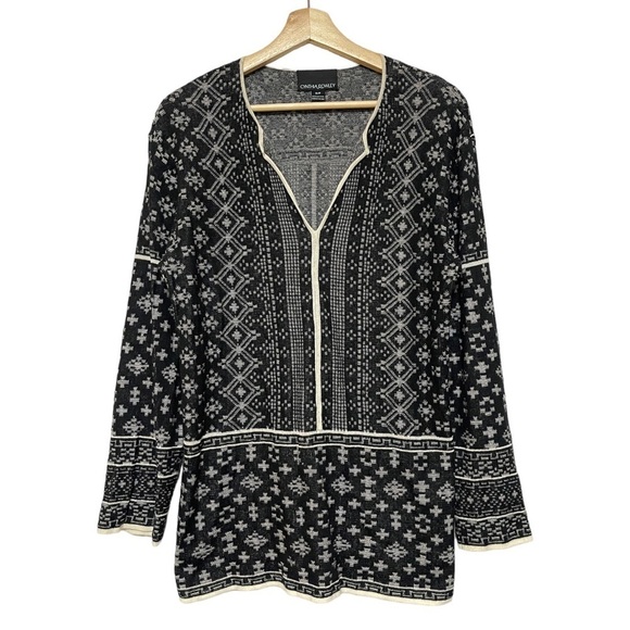 Cynthia Rowley Women Black Print Pullover Lightweight V-Neck Knit Sweater Top S - Picture 2 of 6